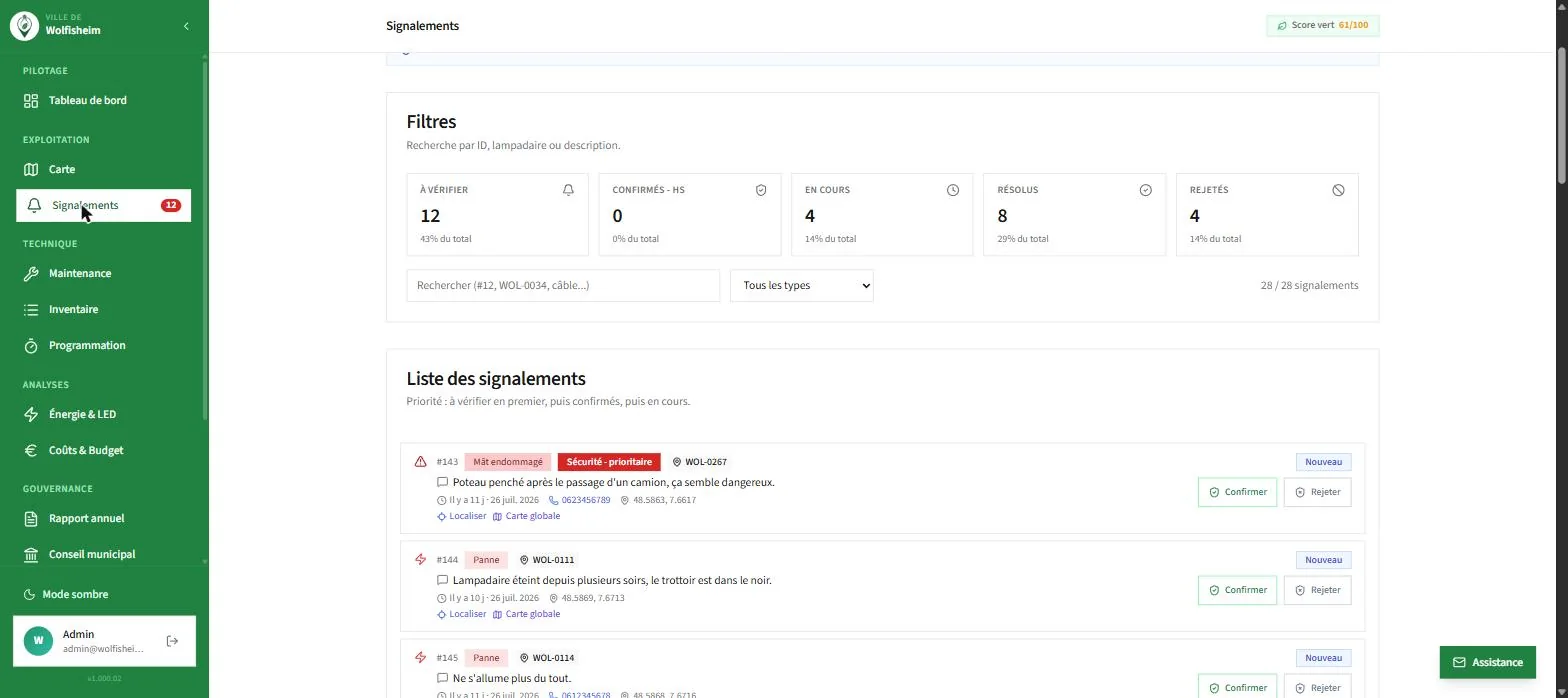 Module Signalements d'Eco-Signal : remontées citoyennes à vérifier, filtres et flux de traitement